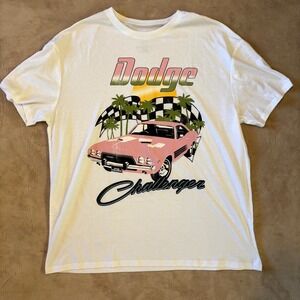 Dodge Challenger T-Shirt Men's M White Pink Muscle Car Graphic Retro Style Tee